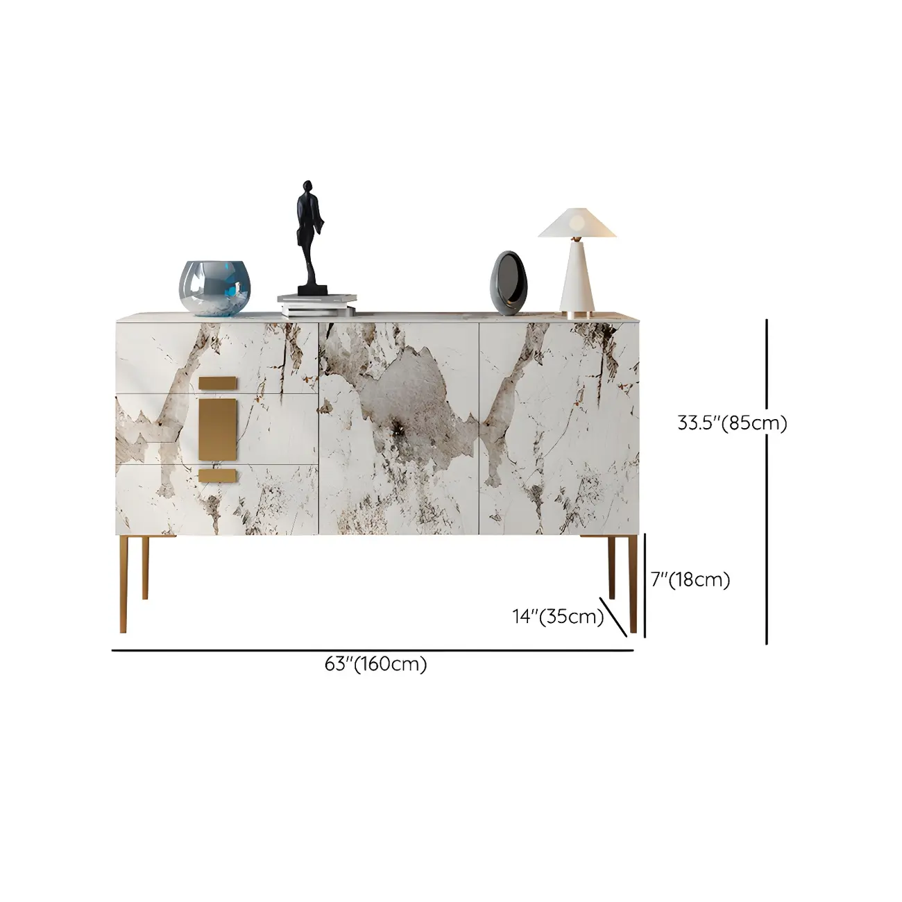 Artistic White Stone Top Buffet Table with Drawers