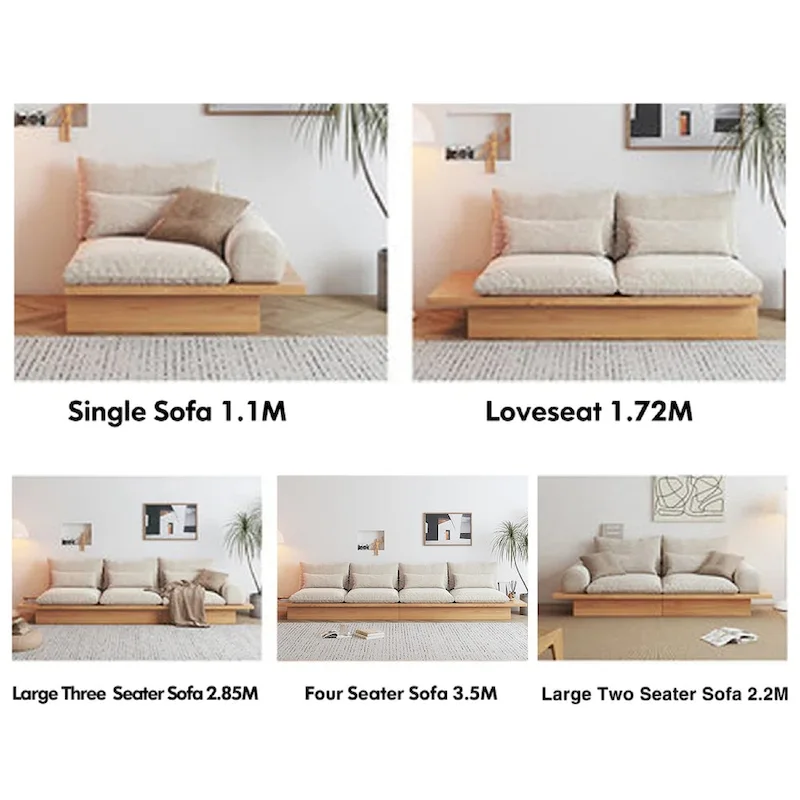 JASIWAY Cotton Line Beige Sofa With Wood Frame