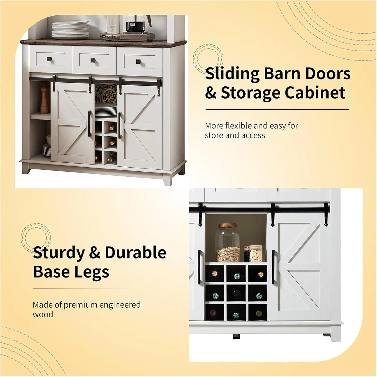 Led Lights Farmhouse Style Large Capacity Wine Cabinet