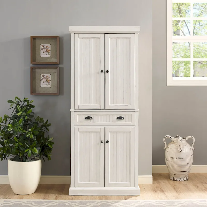 Crosley Seaside Distressed White Kitchen Pantry
