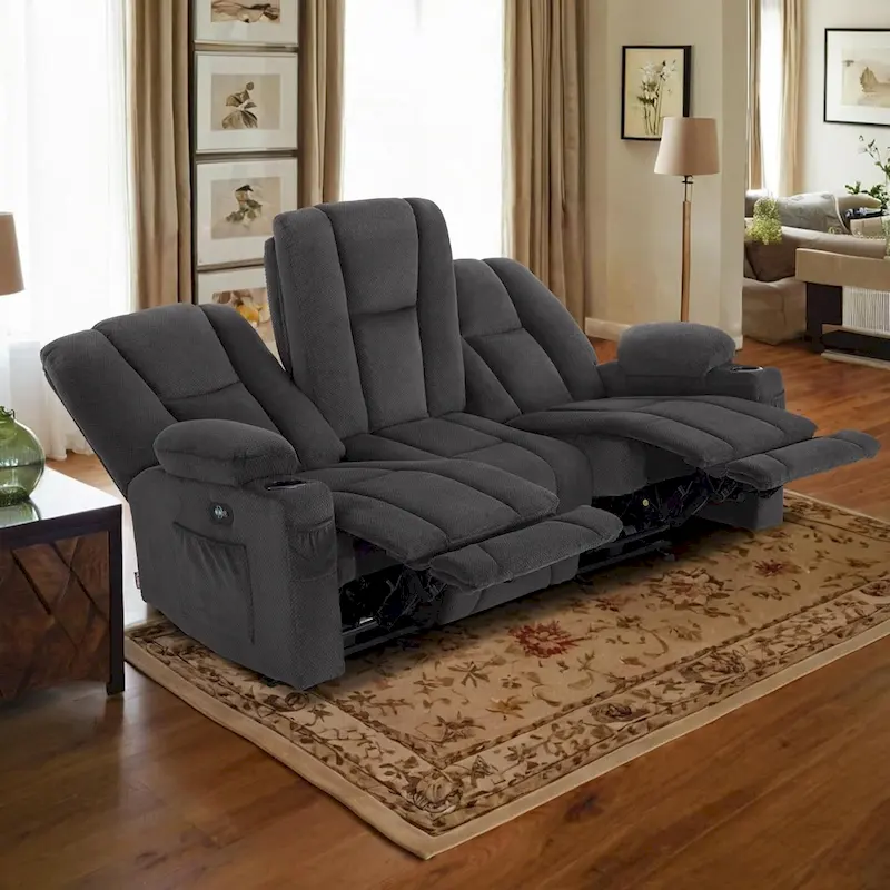 MCombo Electric Power Reclining Sofa with Massage and Lumbar Heat, Fabric 6015/6025/6035/6045