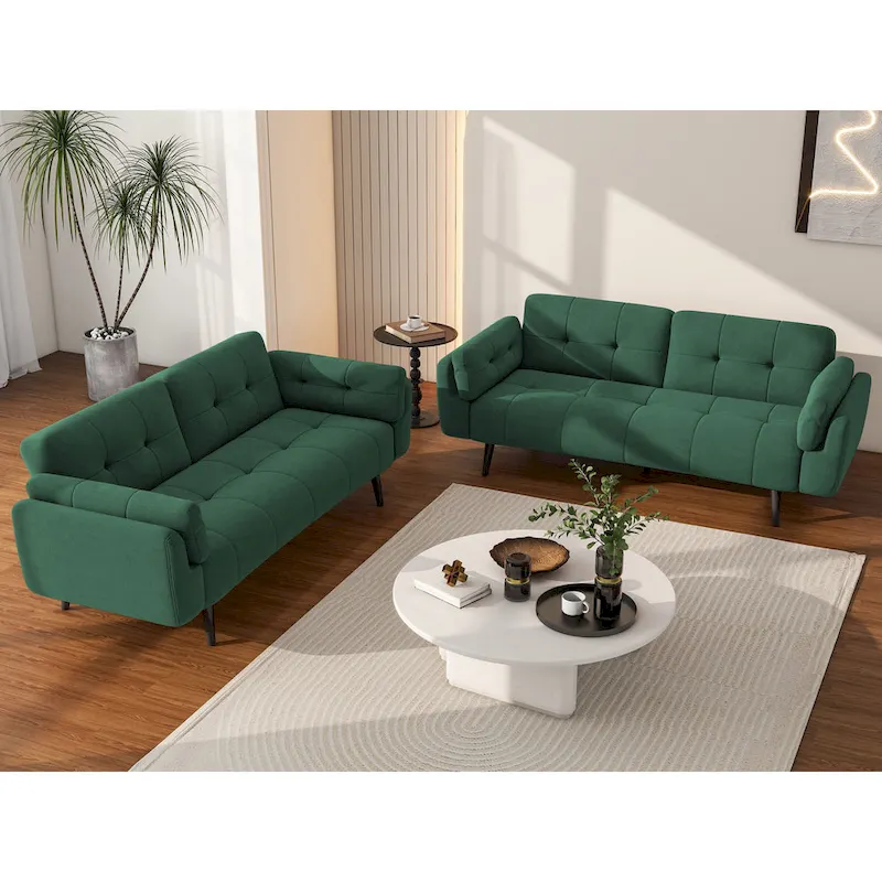 2Set Futon Convertible Sofa Bed Adjustable Reclining Sleeper