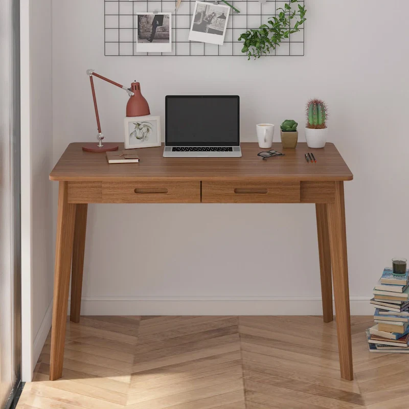 Home Office Desk - 39.4W, MDF & Solid Wood, 2 Drawers, 120 lbs Capacity, Classic Style