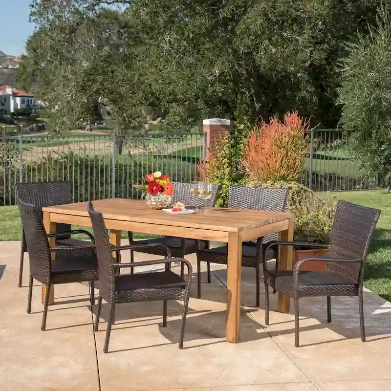 Christopher Knight Home Lambert Outdoor Wicker and Wood Expandable Rectangular Dining Set