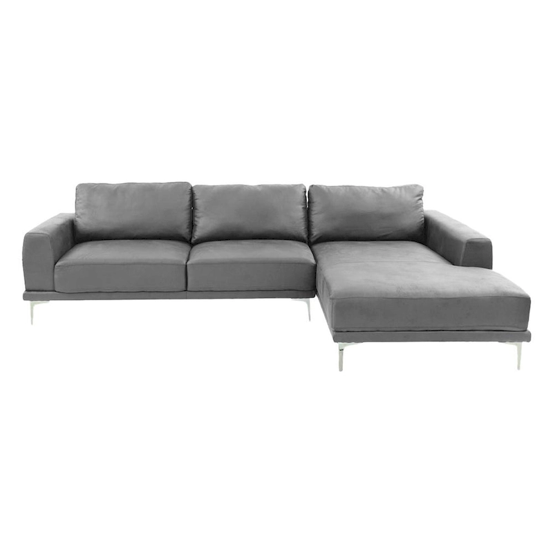 Kemy 2pc L Sectional Sofa Set w Chaise, Gray Faux Leather Upholstery