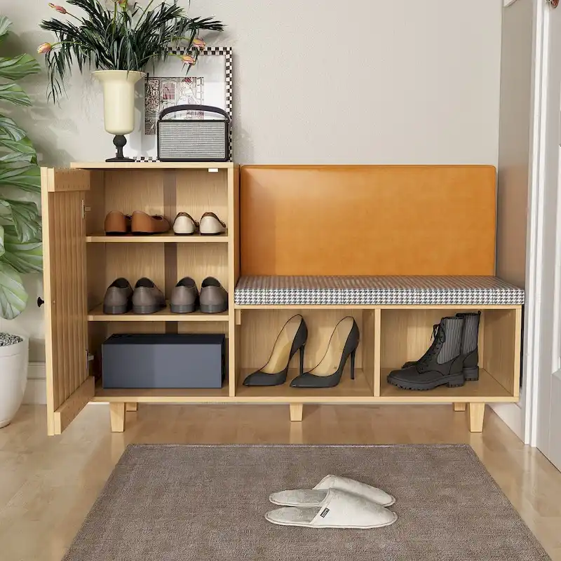 Multipurpose Shoe Rack w/Upholstered Bench and Large Capacity Storage