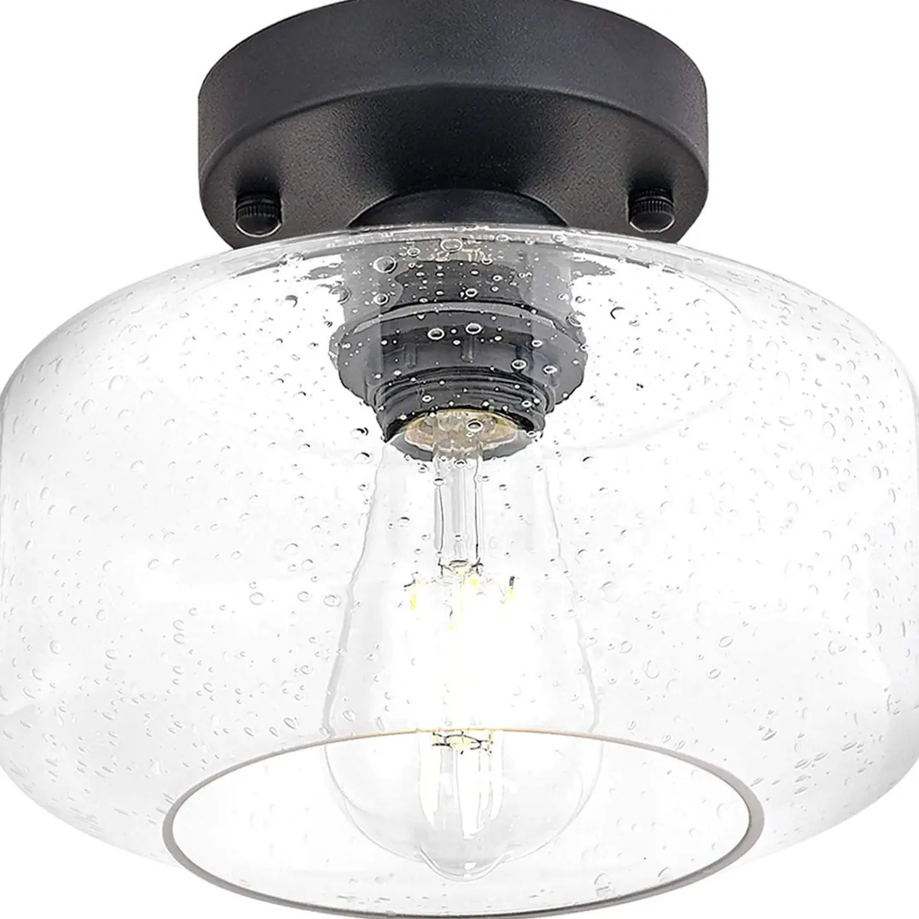 Hallway Industrial Clear Glass Semi Flush Ceiling Light