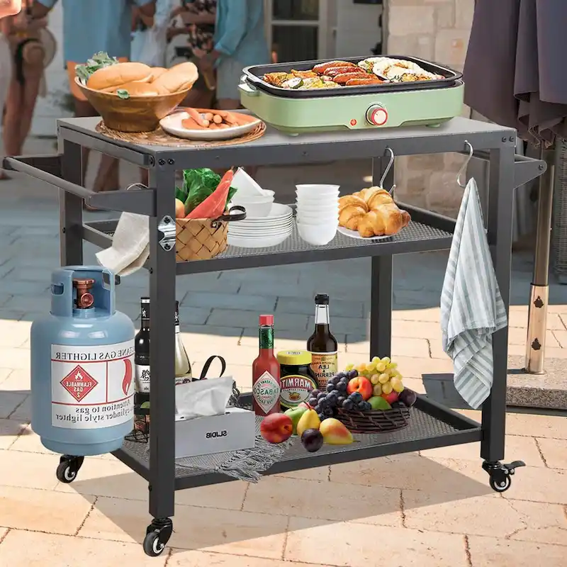 3-Shelf Outdoor Grill Table