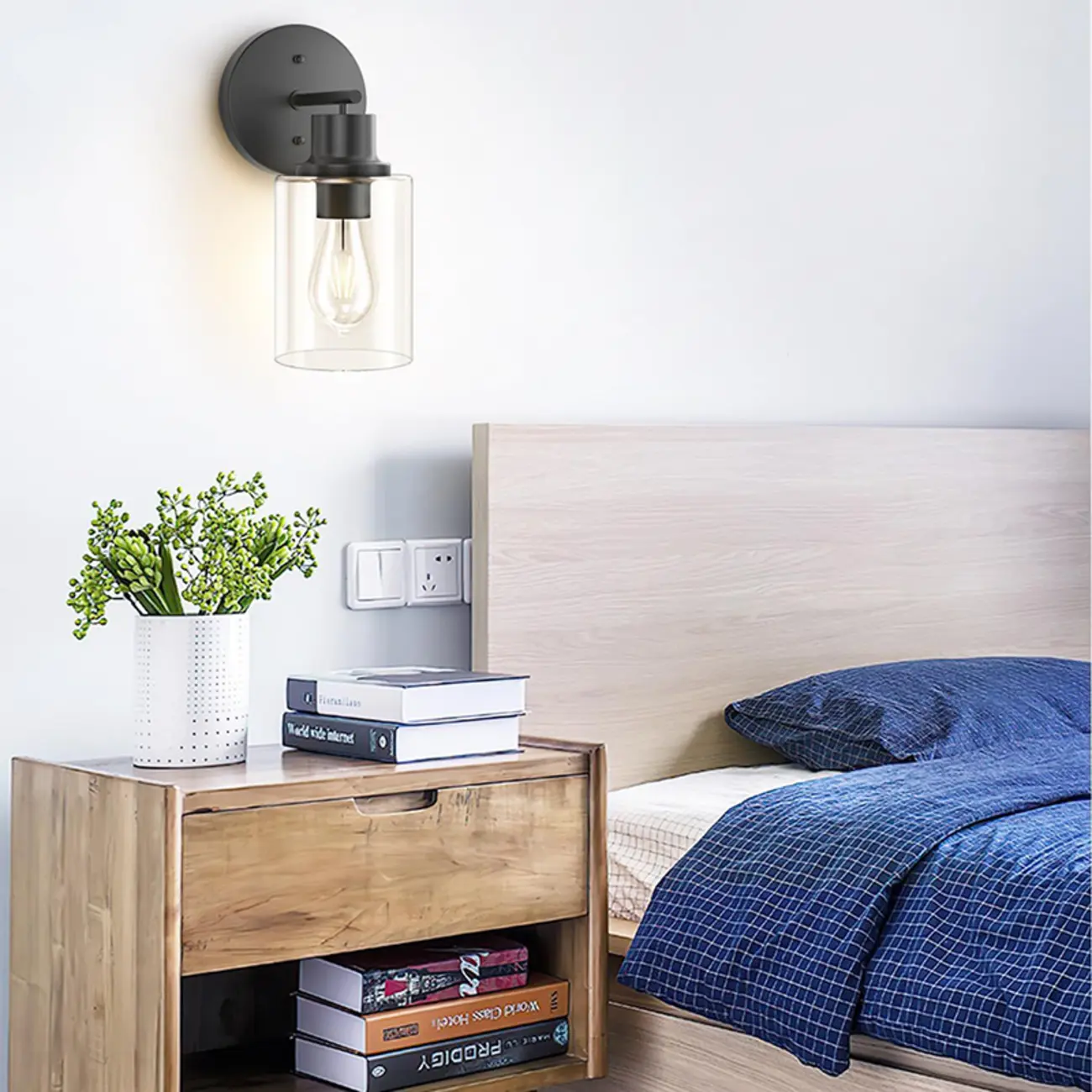 Industrial Metal Vanity Light with Glass Shade for Bedroom