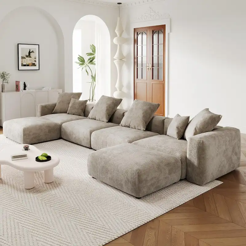 U-Shaped Luxurious Modular Sectional Couch with Chaise Ottoman
