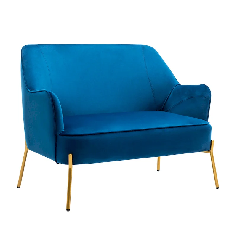 Kyler Loveseat Couch Sofa, Velvet Upholstery, Gold Chrome Legs