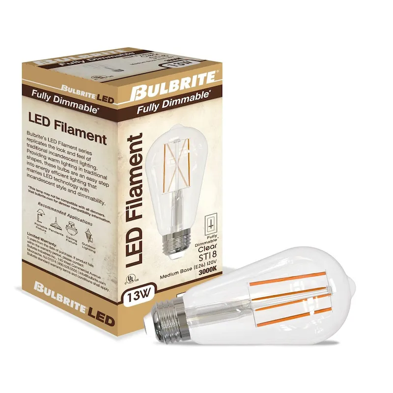 Bulbrite LED Filament Pack of (4) 13 Watt Dimmable ST18 Light Bulbs with a Clear Finish and Medium (E26) Base - Soft White Light