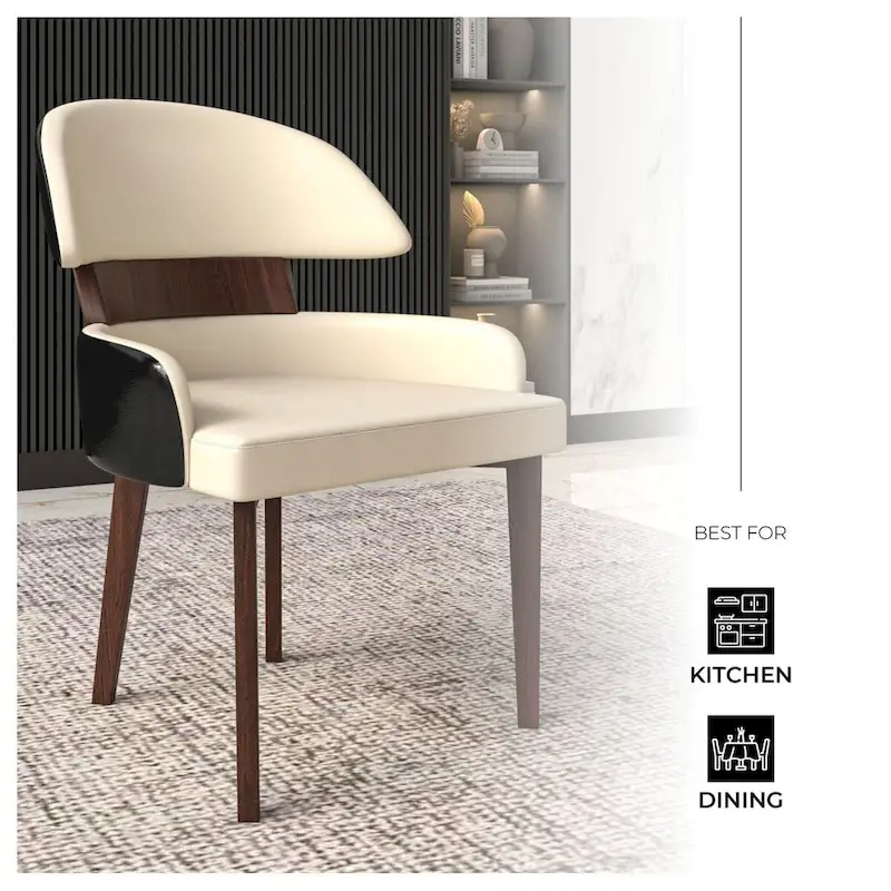 Leather Dining Chair with a Curved Back in Rubberwood Ethos Series by LeisureMod