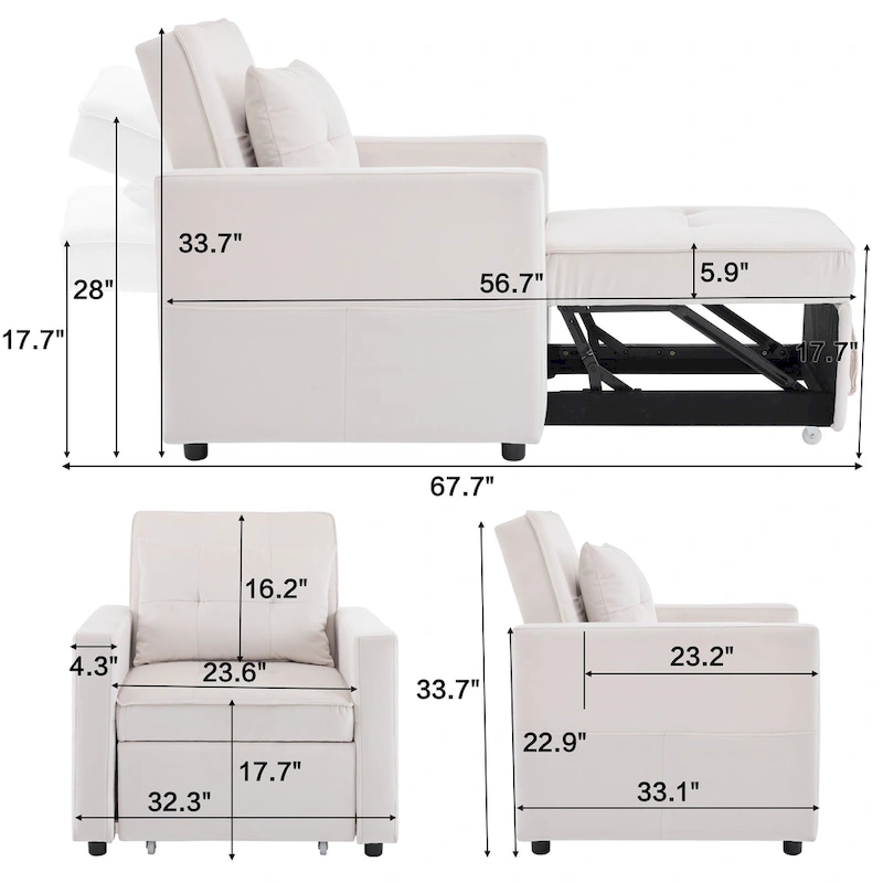Christopher Knight Home - Sophia Convertible Sleeper Sofa Chair Bed with Adjustable Backrest and Built-In Pillow