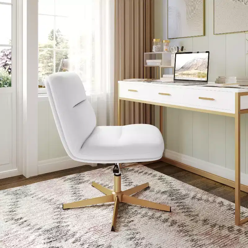 Merrick Lane Mid-Back Height-Adjustable Stationary Armless Swivel Office Chair - Padded Upholstered Wide Back and Seat, Strong Frame