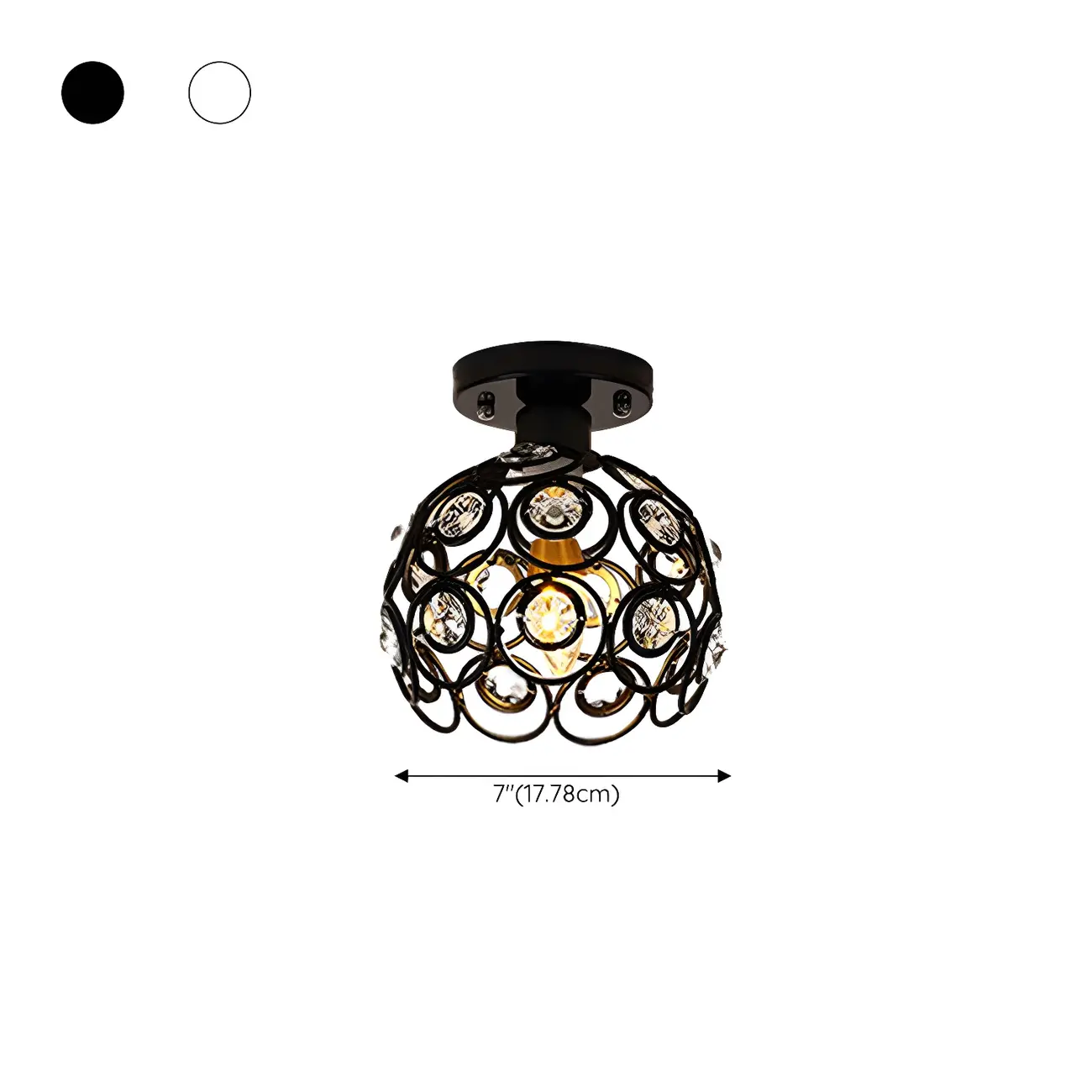Industrial Hollow Dome Semi Flush Ceiling Light with Crystal
