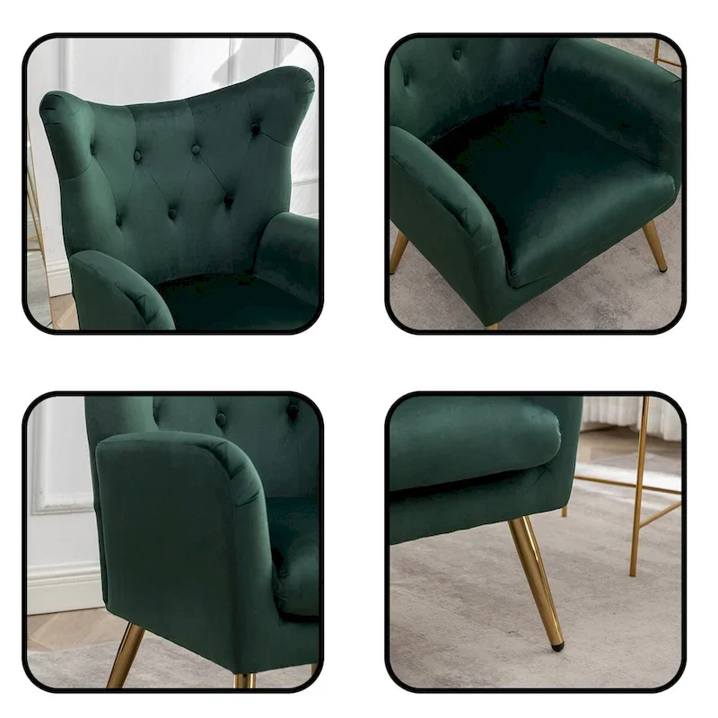 Velvet Button-Tufted Wing Back Accent Chair