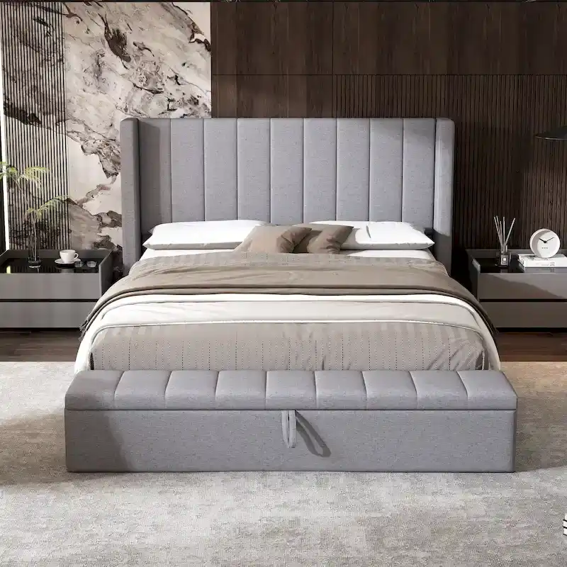 Queen Size Upholstered Platform Bed Modern Storage Bed Frame