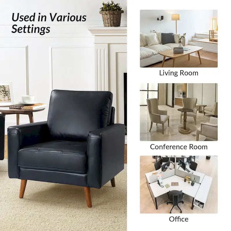 Mid-century Genuine Leather Arm Chair