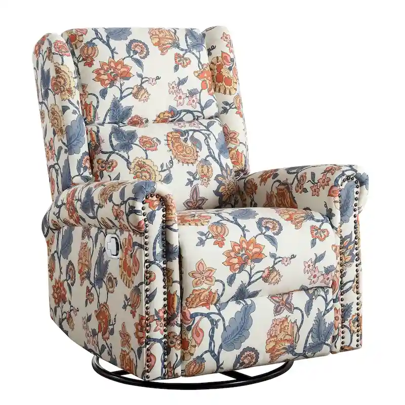 HOMYKA Floral Manual Recliner Swivel Rocking Chair Upholstered Glider