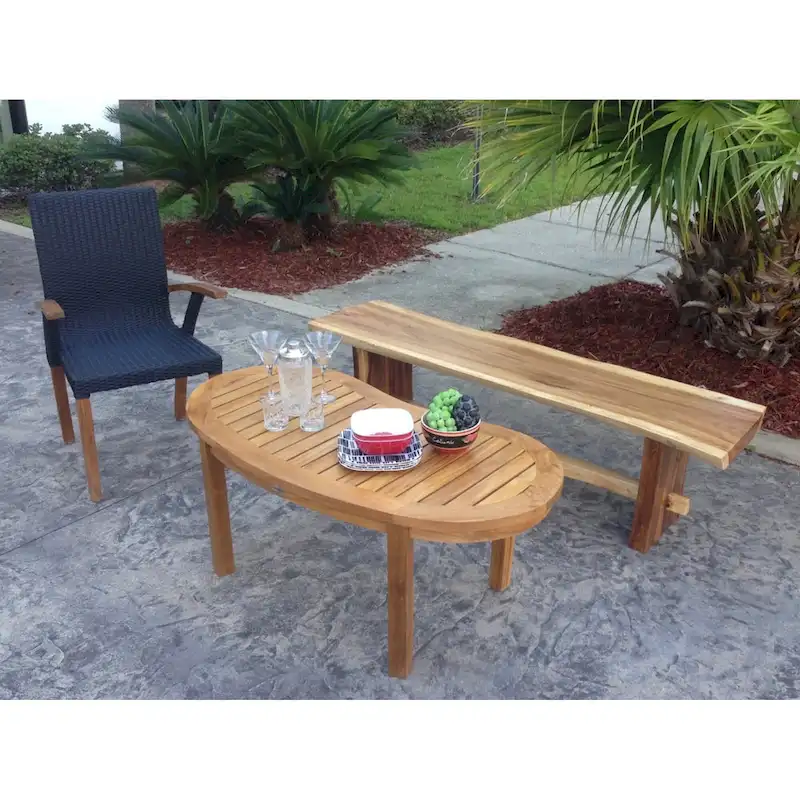 Chic Teak Suar Live Edge Slab Backless Bench approximately 69 long