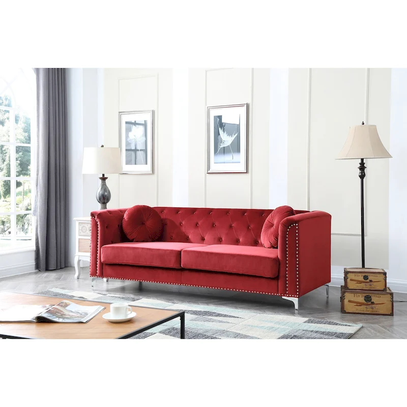 Pompano Velvet Button Tufted Sofa
