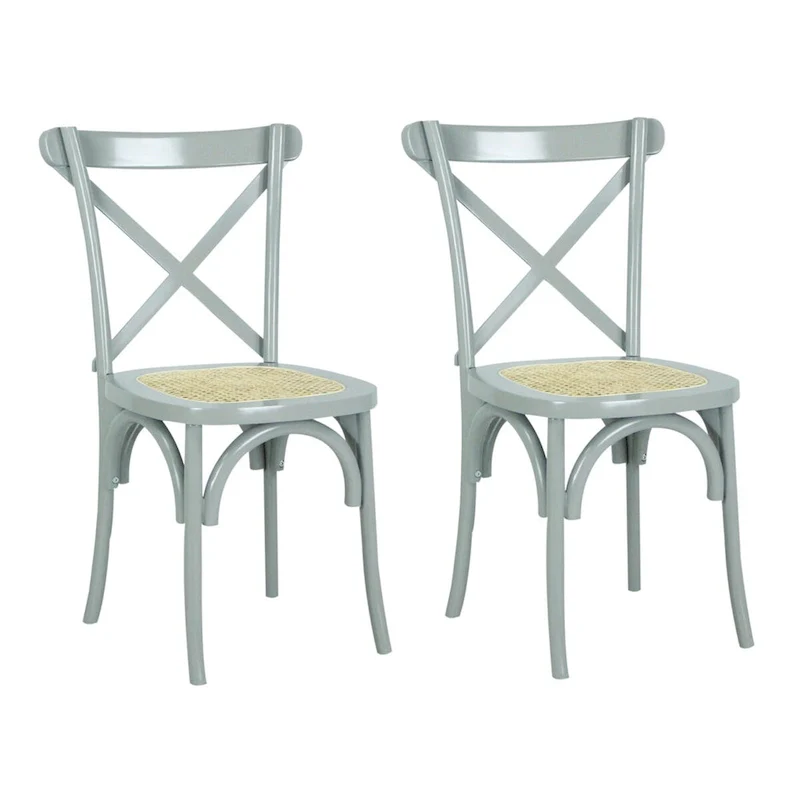 Colmar Classic Traditional X-Back Wood Rattan Dining Chair, Natural (Set of 2) by JONATHAN Y