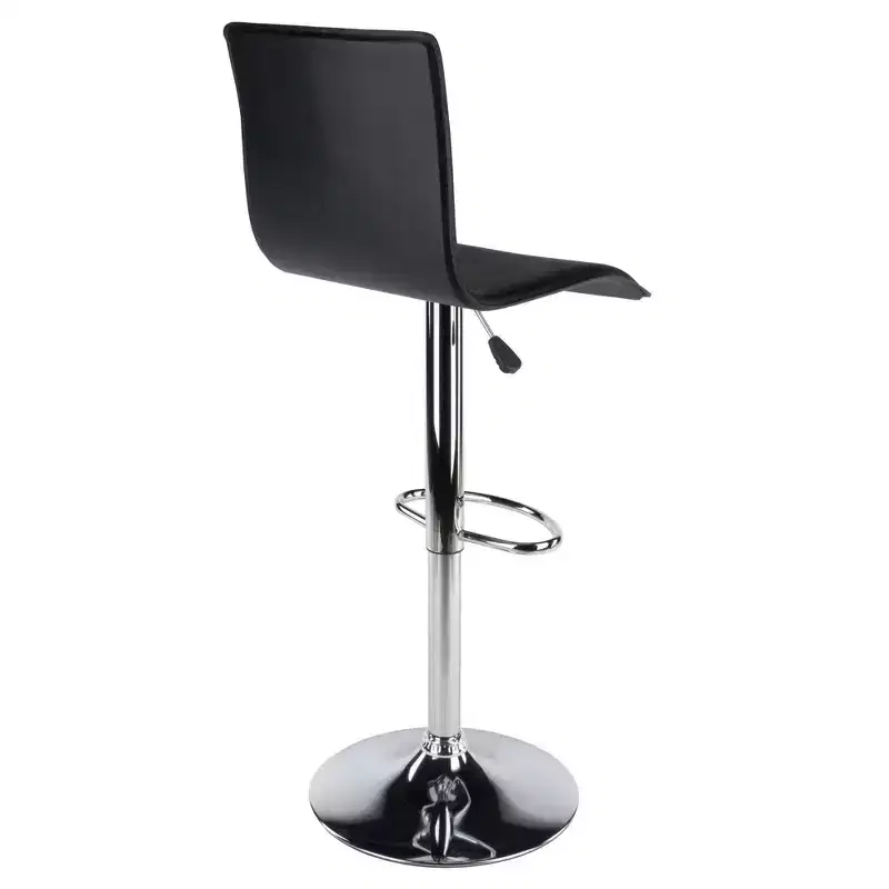 Winsome Spectrum High Back L Shaped Air Lift Adjustable Height Barstool Black/Metal: Faux Leather, Swivel, 200lb Capacity