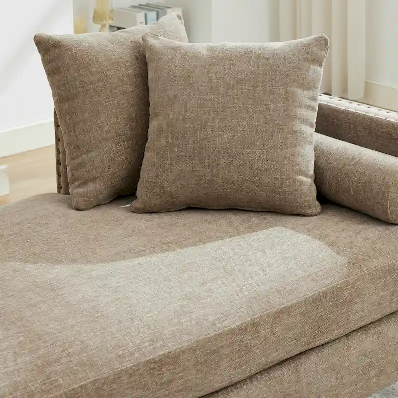 75.2 Chenille 3-Seater Sleeper Sofa with 4 Throw Pillows And 2 Bolsters