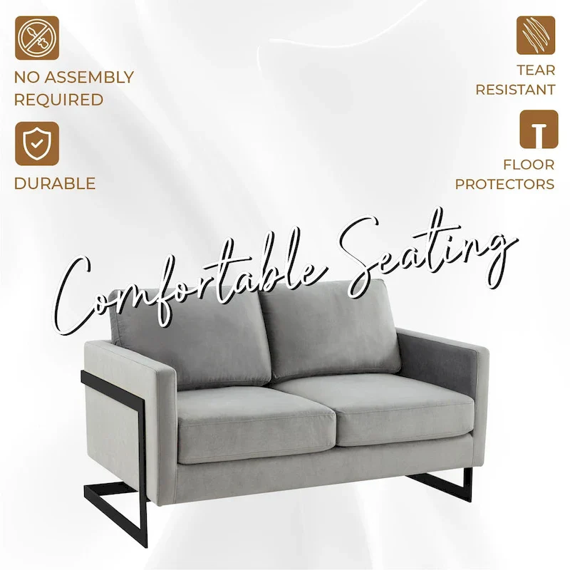 Upholstered Loveseat Sofa in Velvet Fabric with Removable Cushions and Stainless Steel Frame