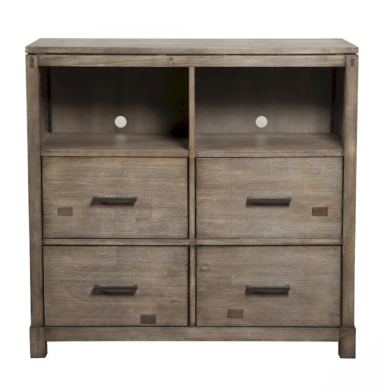 42-Inch Brown Solid Wood Open-Shelf TV Stand — 40 x 41.5 x 18