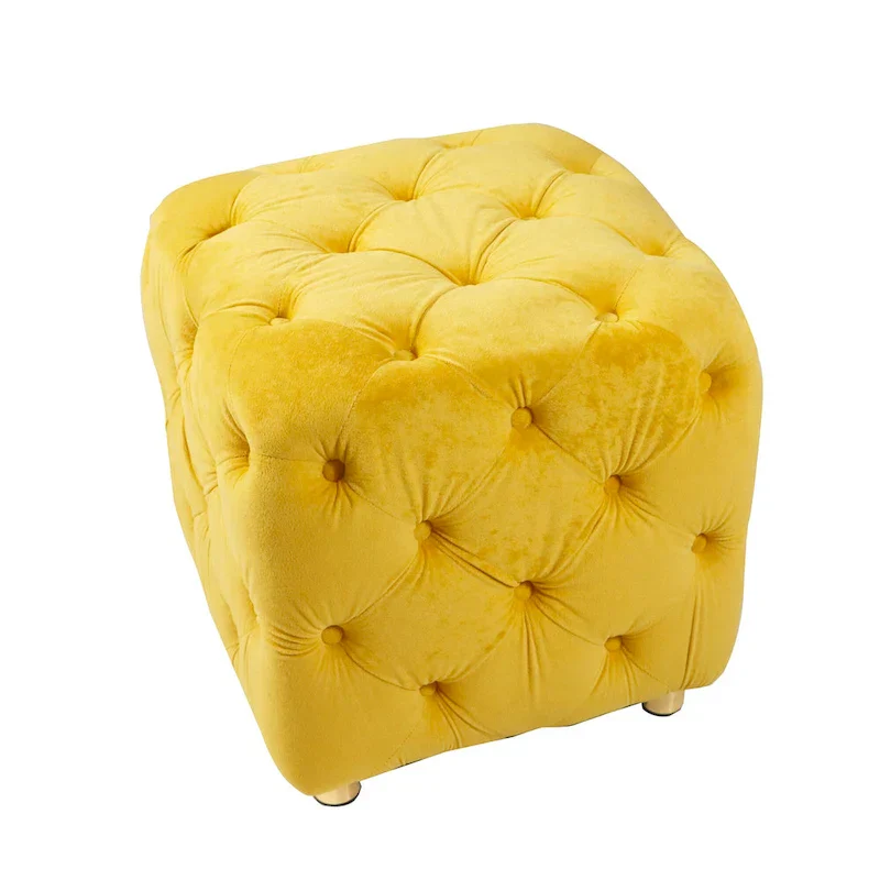 Modern Velvet Upholstered Square Tufted Ottoman by GDFStudio