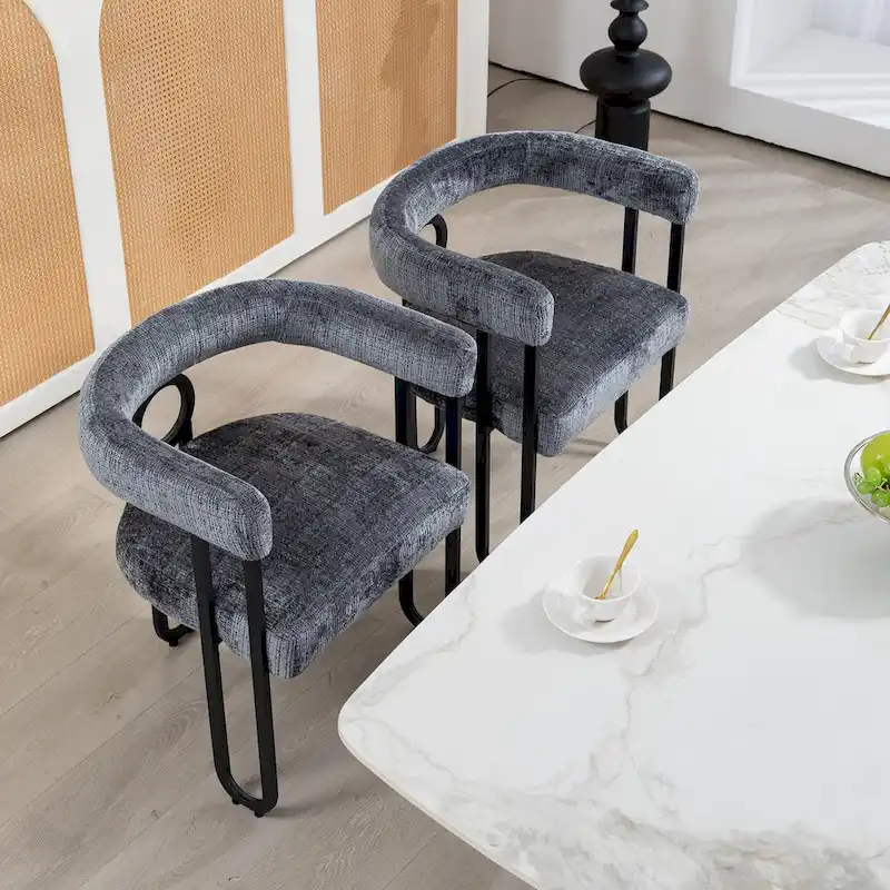 2 PCS PU Leather Upholstered Dining Chair Set wMetal Legs