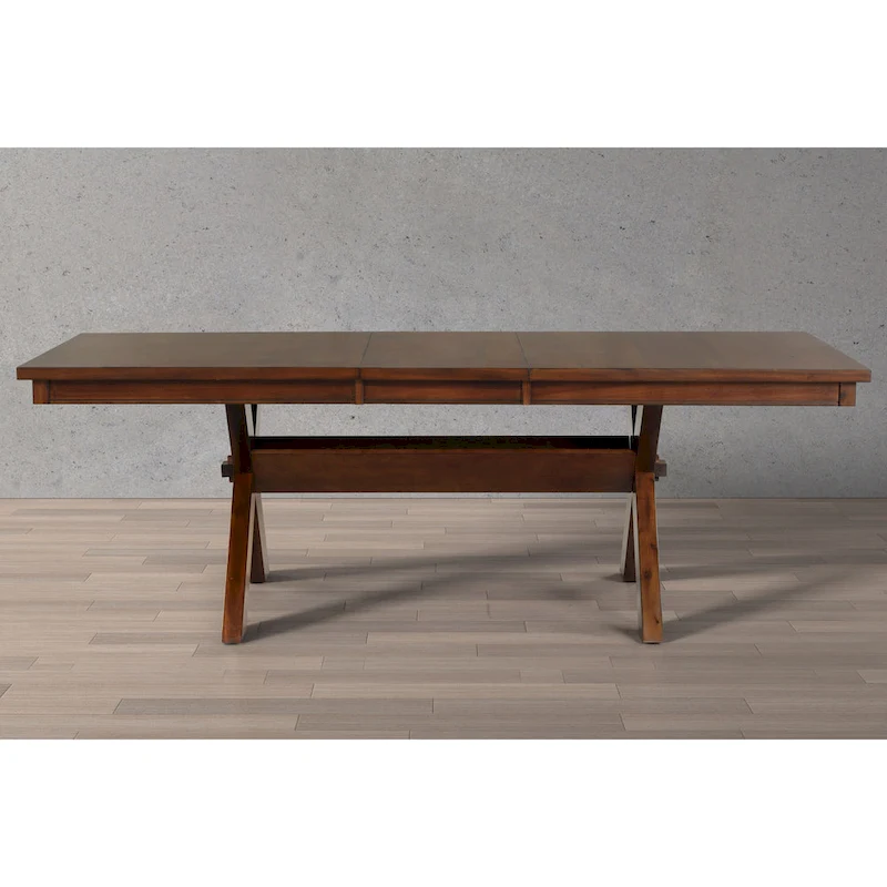 Roundhill Furniture Karven Wood Trestle Extendable Dining Table with Leaf, Dark Hazelnut