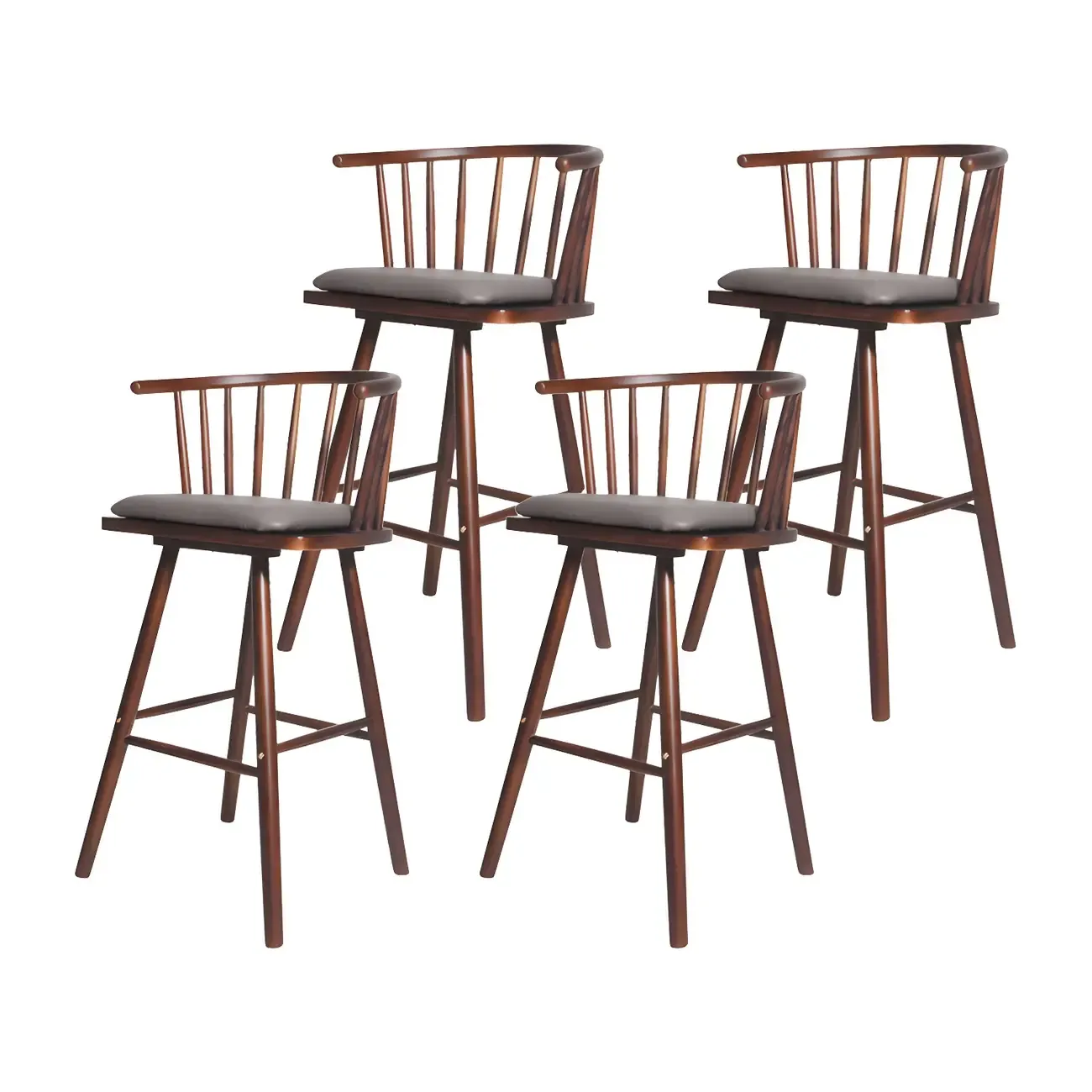 Traditional Wooden Low Back Bar Stool with Cushioned Seat