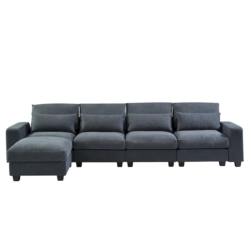 Modern Convertible L-Shaped Linen Feather Filled Reversible Sectional Sofa
