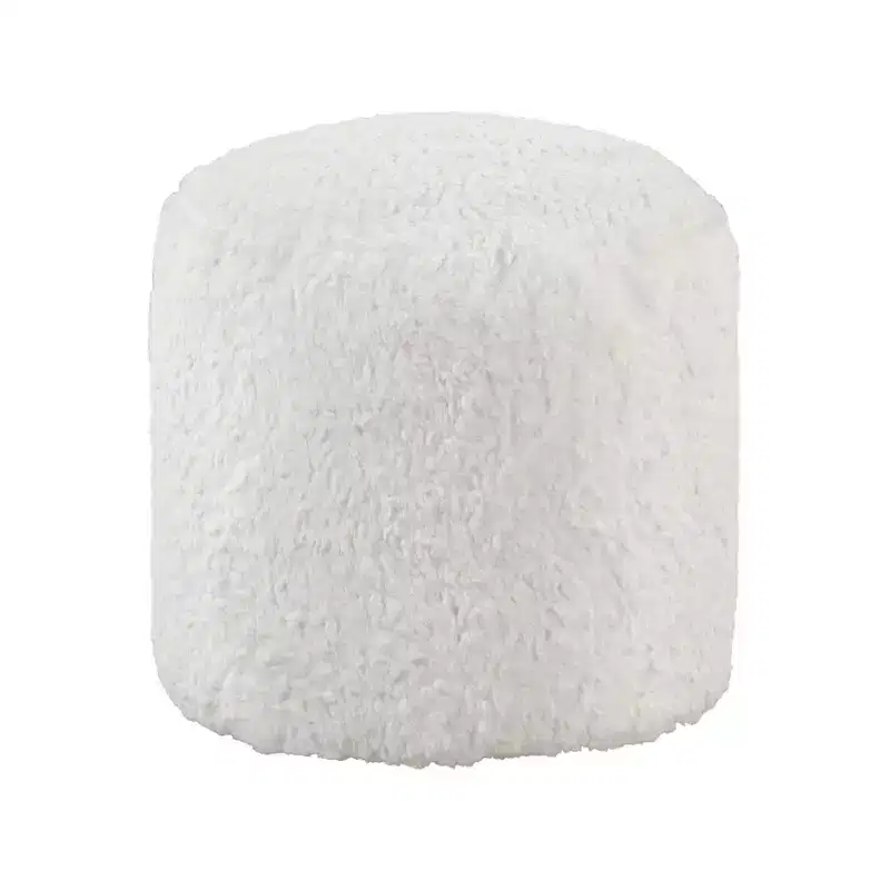 TUYOHW 17H Faux Fur Ottoman for Living Room,Round Footrest Stool Non-Slip Bean Bag Chair,300lbs Capacity,Off-White