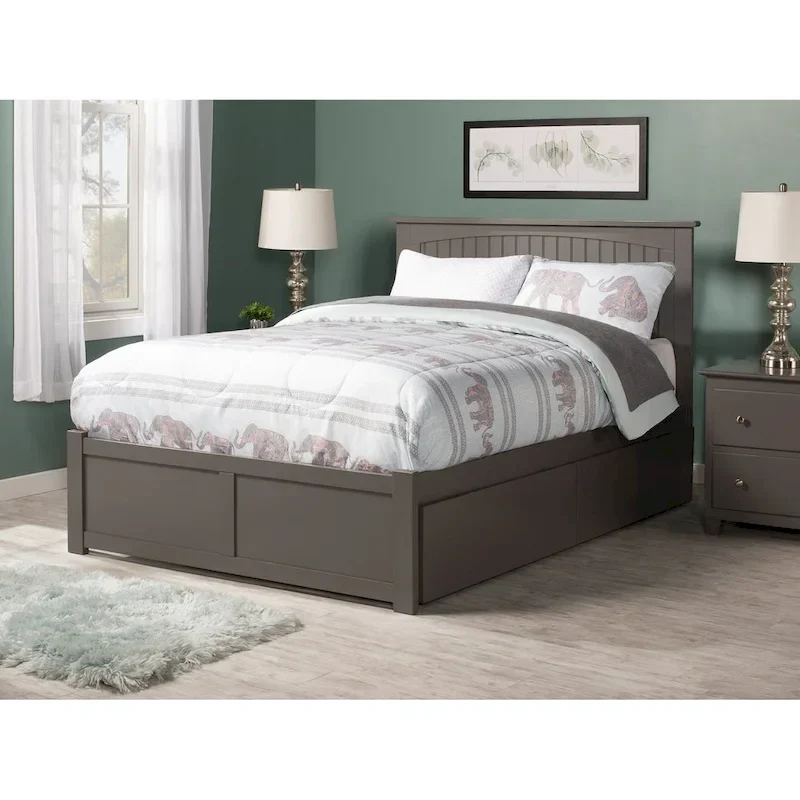 Nantucket Full Platform Bed with Footboard and 2 Bed Drawers in Grey