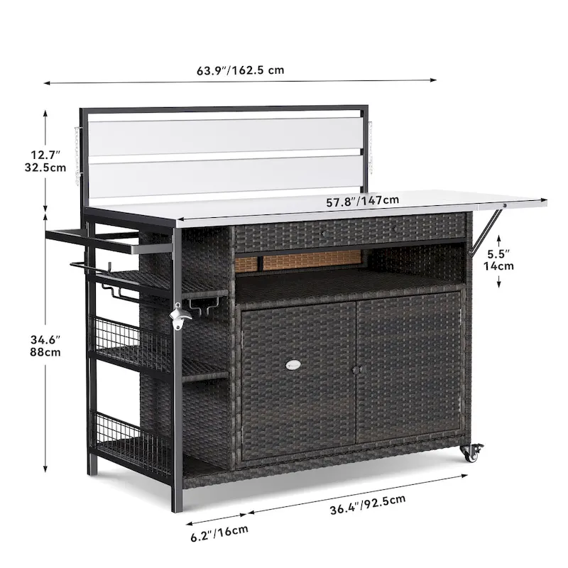 54.3 Wicker Bar Cart