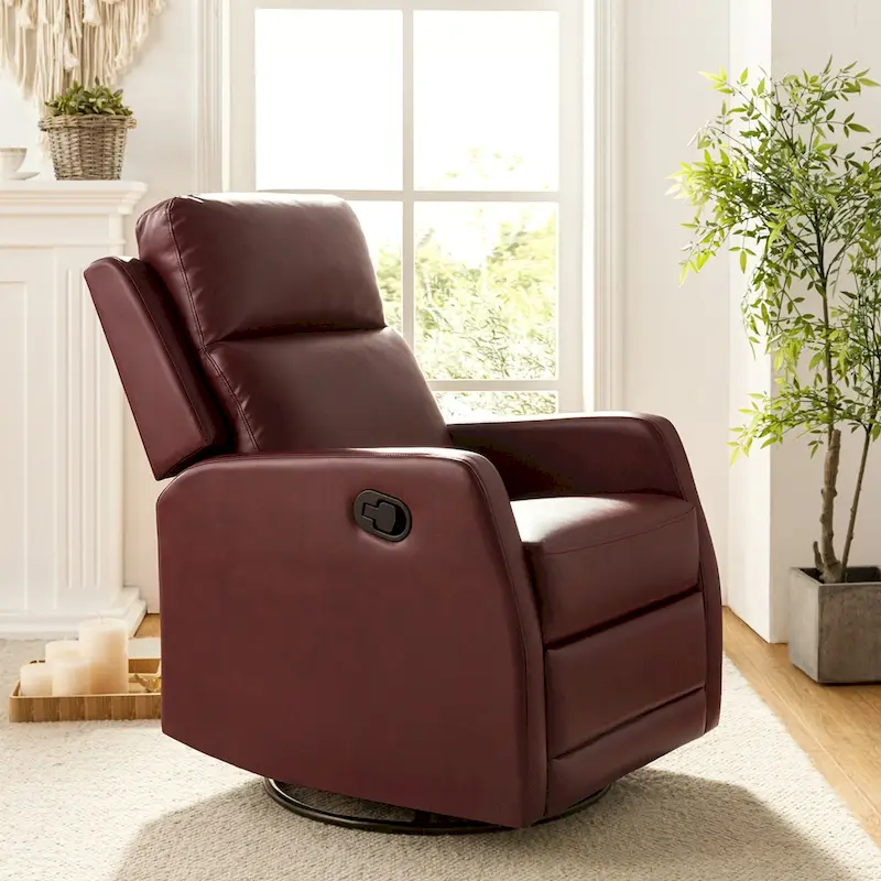 Esteban Modern Faux Leather Manual Rocking Swivel Recliner with Wingback