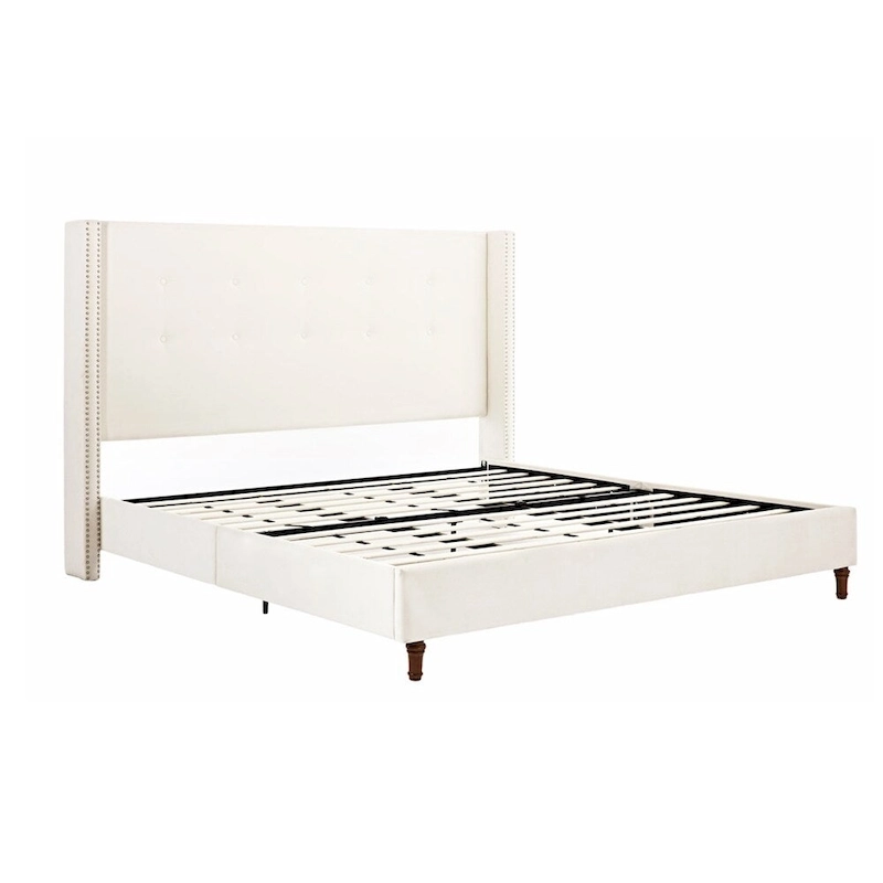 Upholstered Queen Bed with Nailhead Trim Wingback Headboard