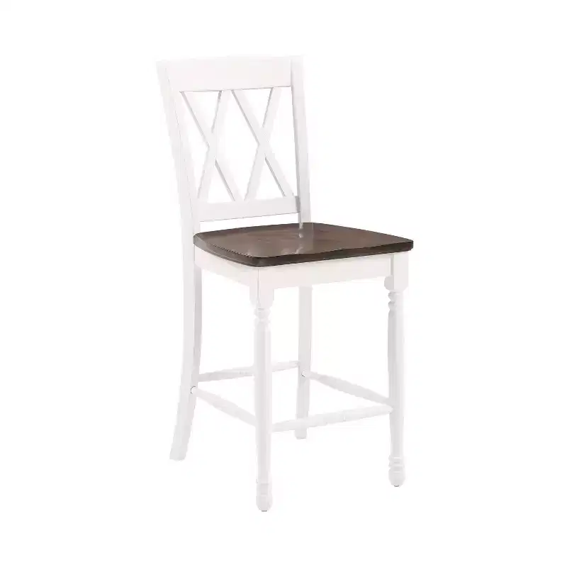 Set of 2 Shelby Counter Height Barstools Distressed White - Crosley: Rubberwood Frame, Non-Upholstered, Traditional Design