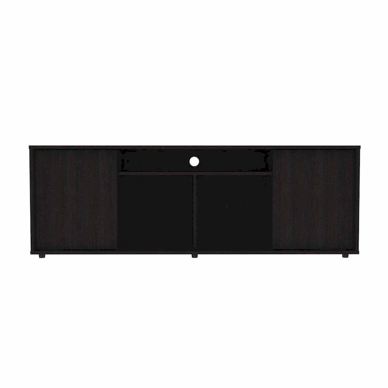 Modern Black TV Stand for 65 Inch TVs with Cabinets and Open Shelves and Wenge Wood Finish - 20 H x 59 W x 15 D