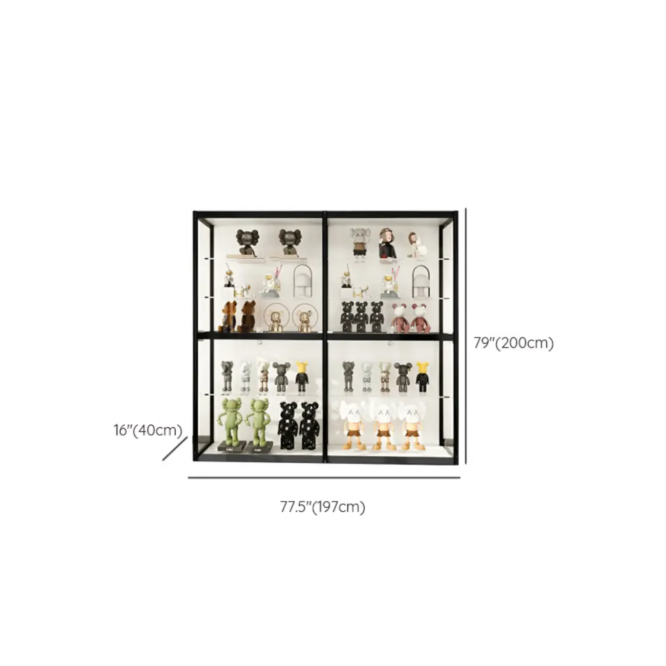 Black Metal Frame Clear Glass Shelf Curio Cabinet
