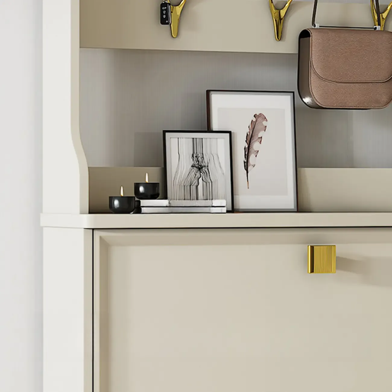 Drop-Front Adjustable Modern White Wood Narrow Shoe Cabinet