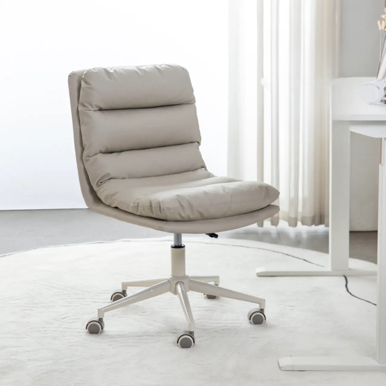 Casual Beige Leather Adjustable Office Chair