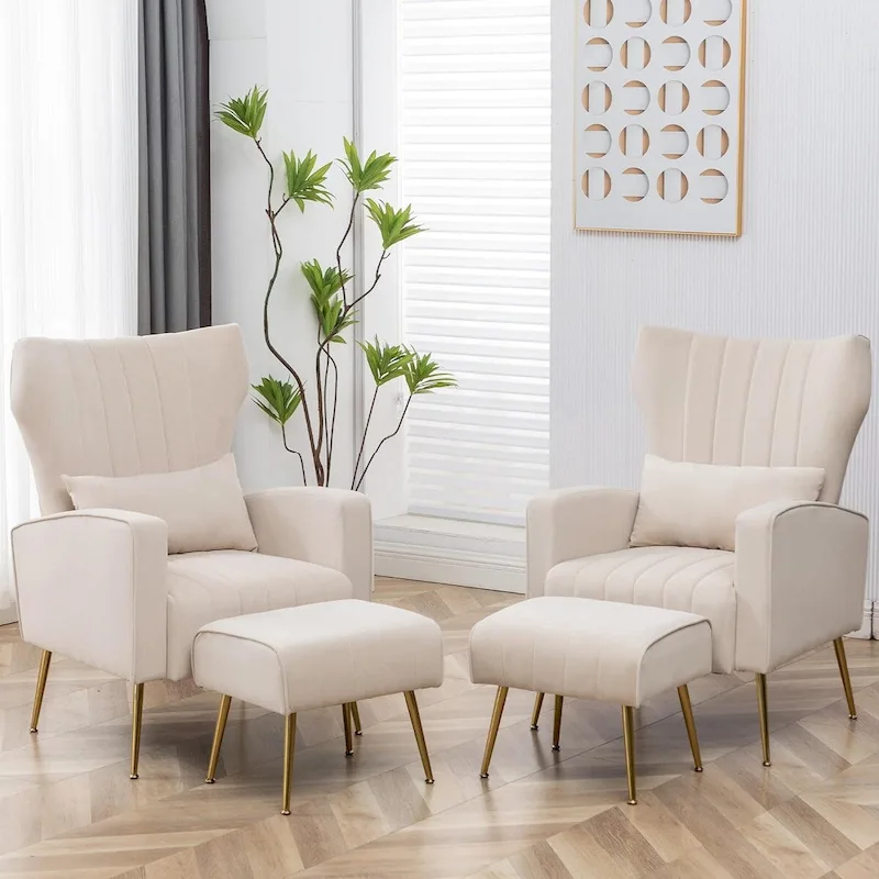 HOMYKA Accent Chair Upholstered Velvet Wingback Armchair Set of 2