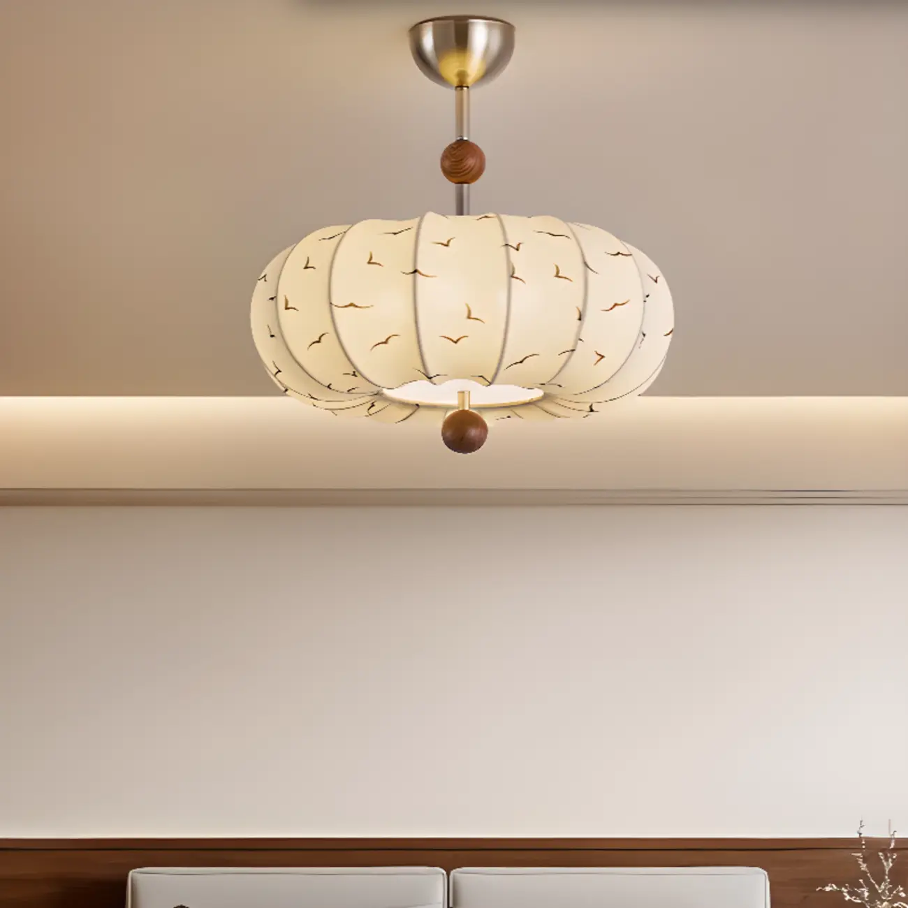 Modern Off-white Fabric Pendant Light with 5-Light & LED