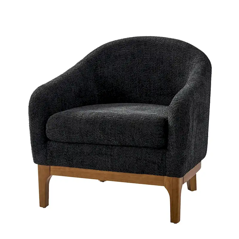 Augus Modern Boucle Accent Barrel Chair with Solid Wood Legs by HULALA HOME