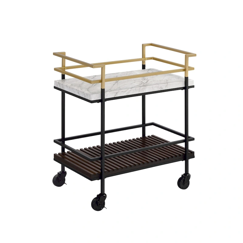 Bouvet Modern White Faux Marble and Slatted 2-Shelf Serving Cart by Furniture of America